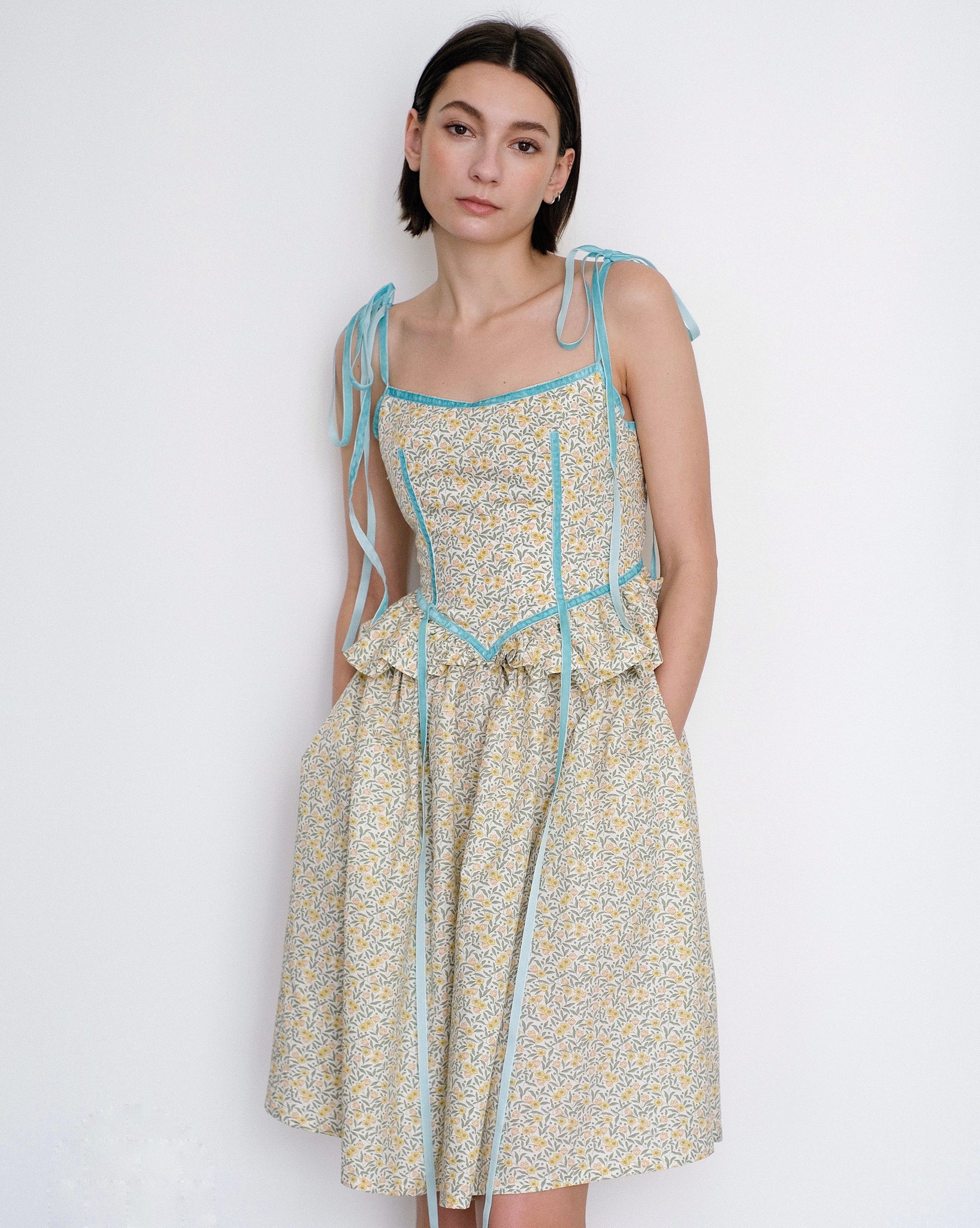 Eliza Faulkner Tessa floral print dress with velvet ribbons