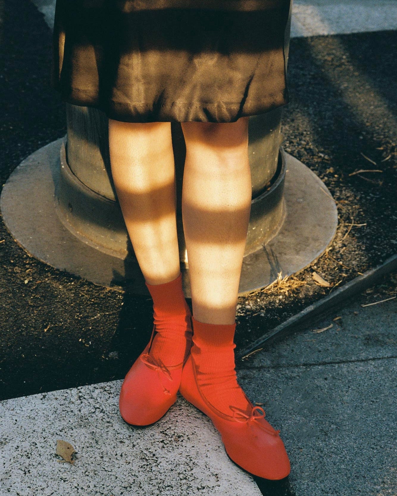Model wearing Mila Ballet Flat in Red Leather