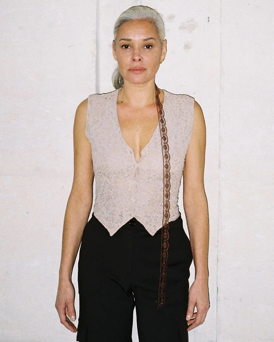 Merrma Lace Ribbon Scrunchie in Brown and Cream