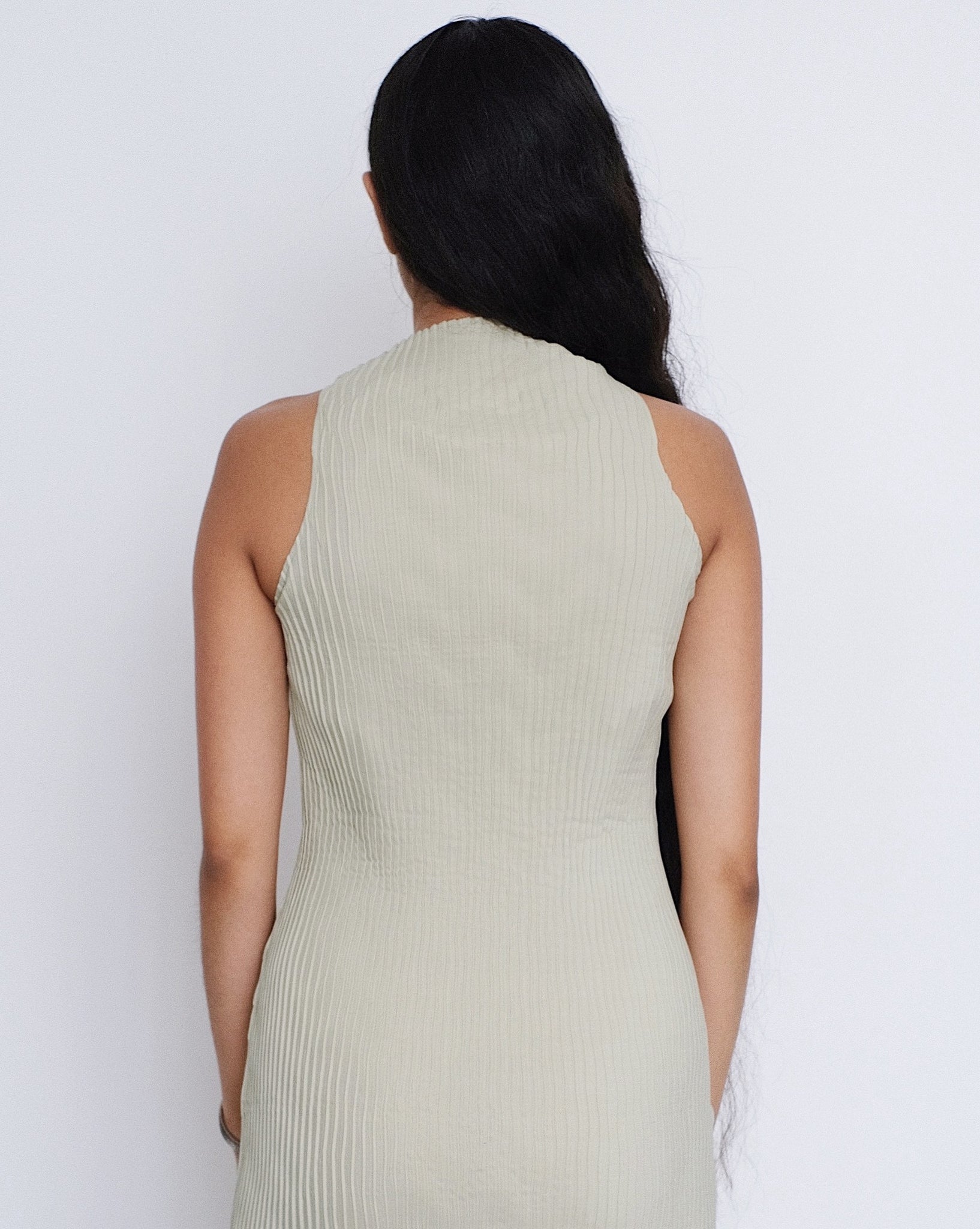 Nin Studio Pleated Waves Tank Dress in Mint Back View