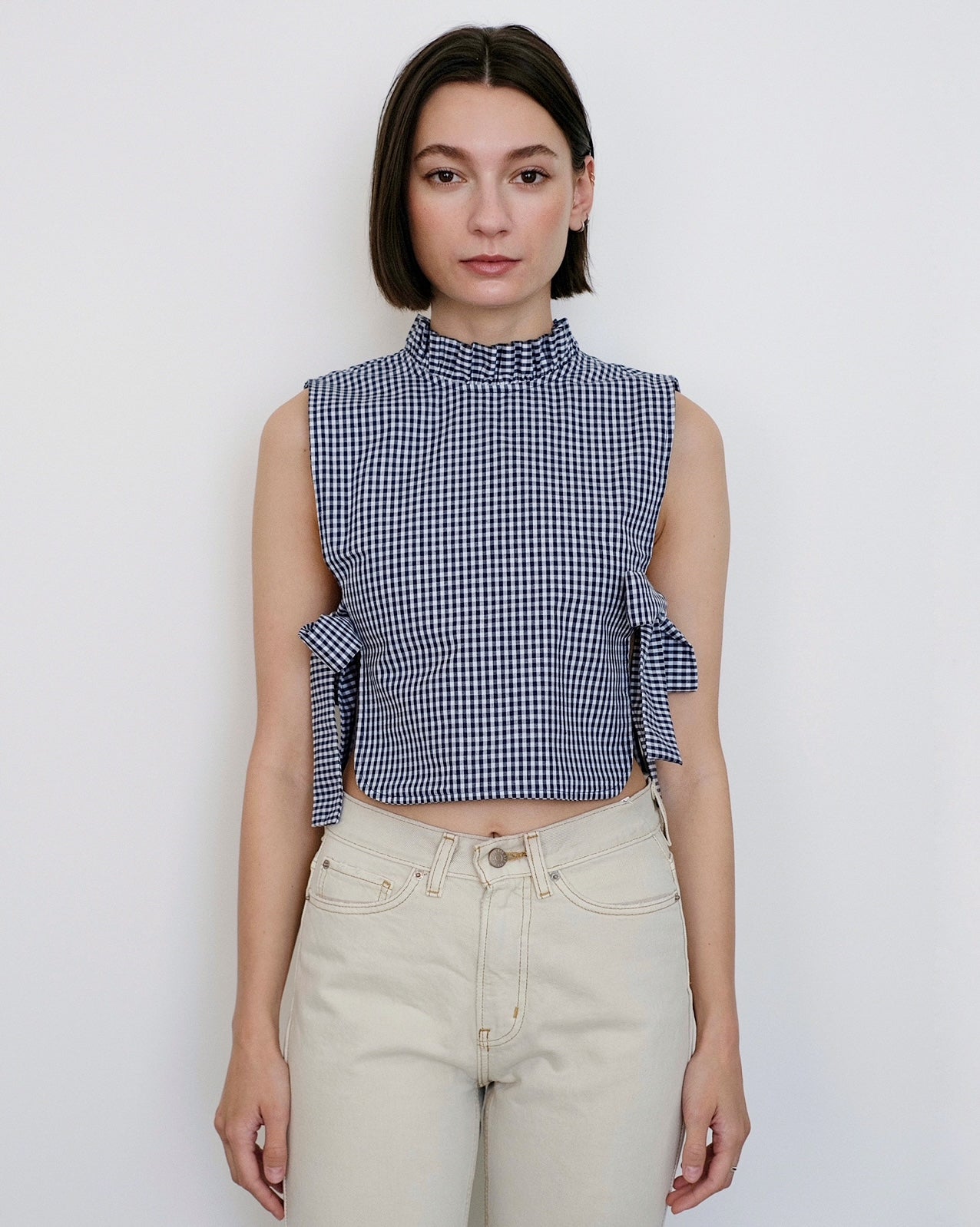 Toit Volant Navy and White Gingham Georgina Side Tie Vest