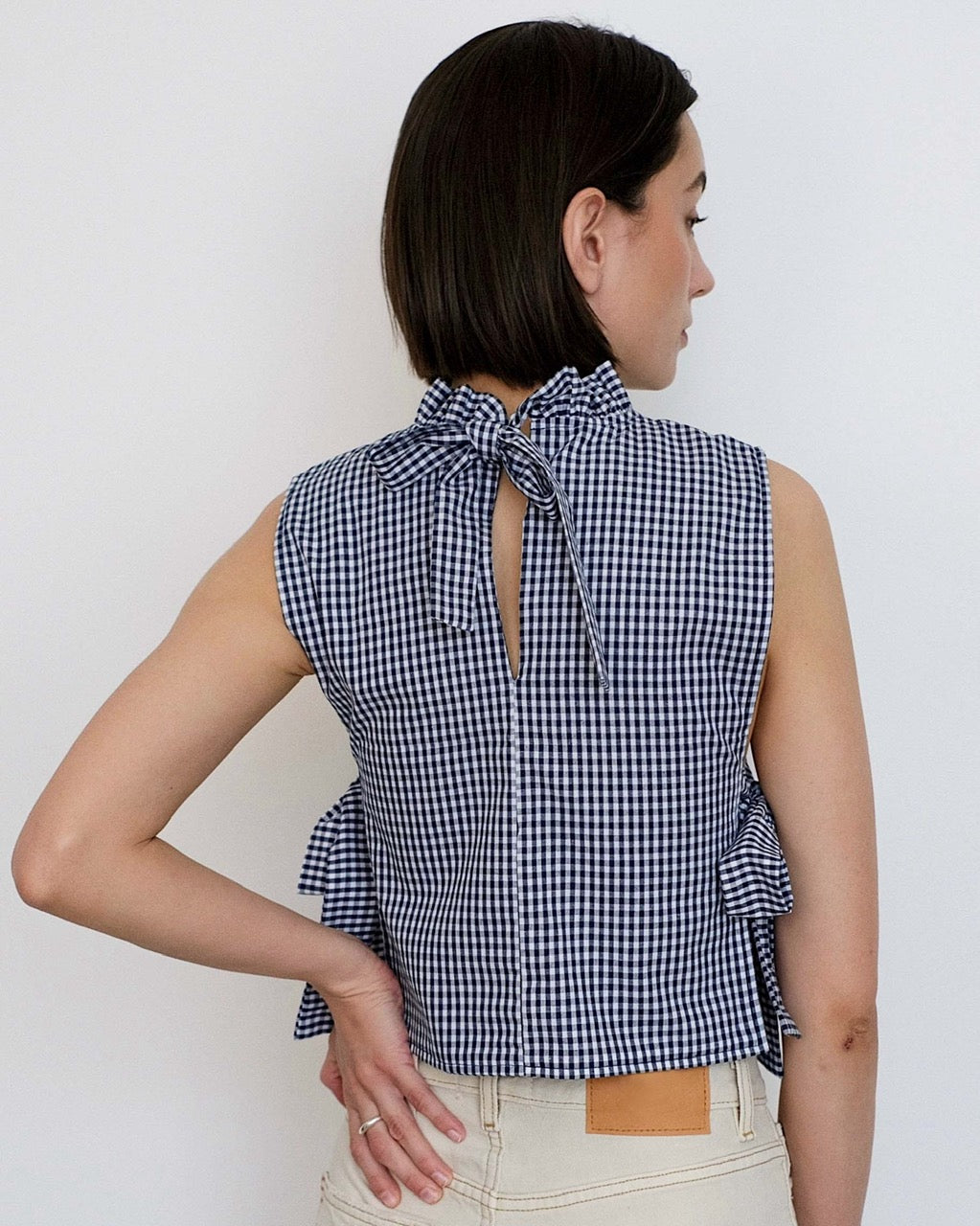 Toit Volant Navy and White Gingham Georgina Side Tie Vest
