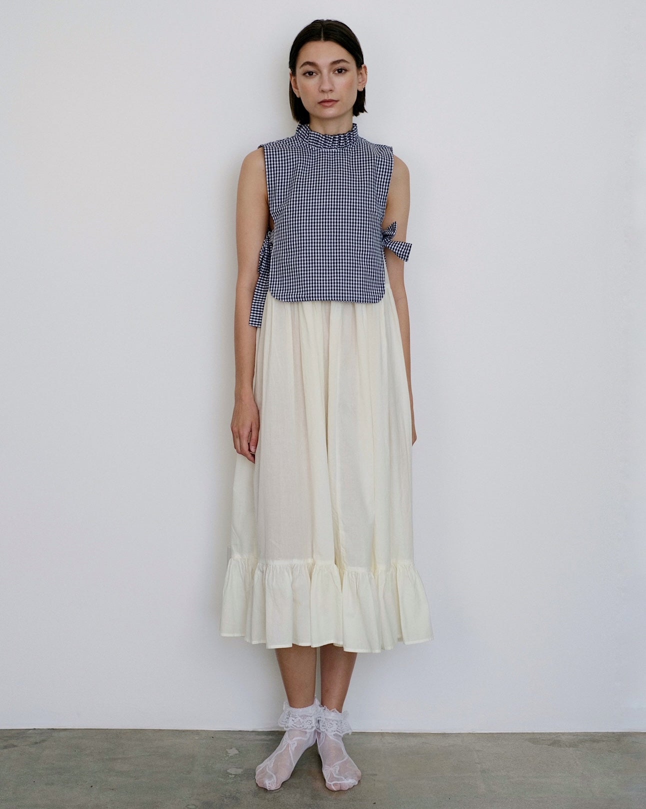 Toit Volant Navy and White Gingham Georgina Side Tie Vest