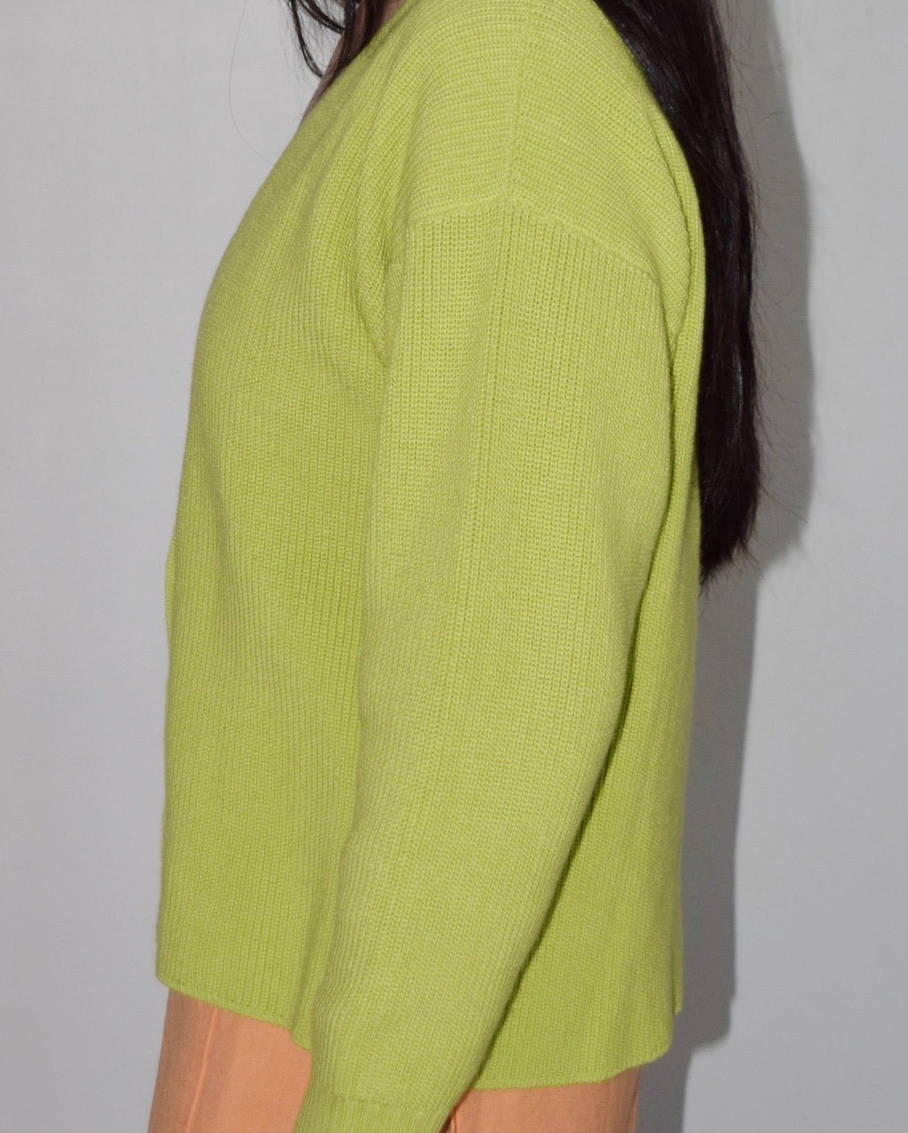 Ali Golden Ribbed Cotton Cardigan in Highlighter Citron