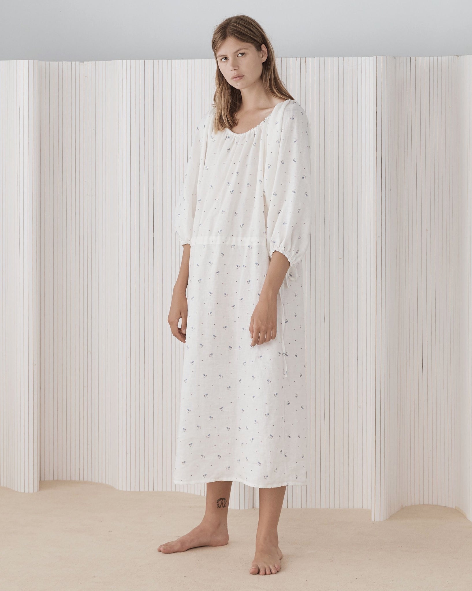 Deiji Studios Sleep Maxi Dress in Vintage Floral Organic Linen