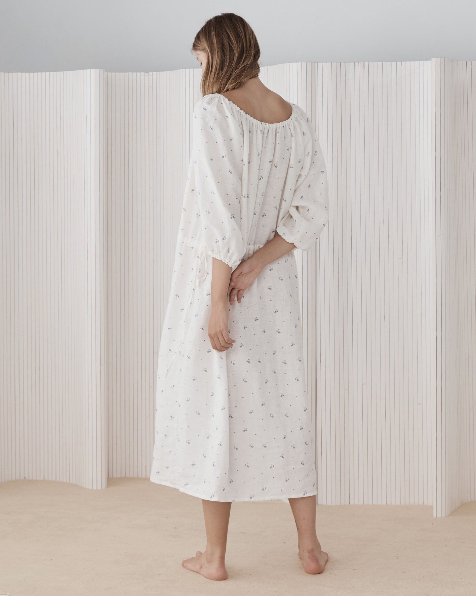 Deiji Studios Sleep Maxi Dress in Vintage Floral Organic Linen