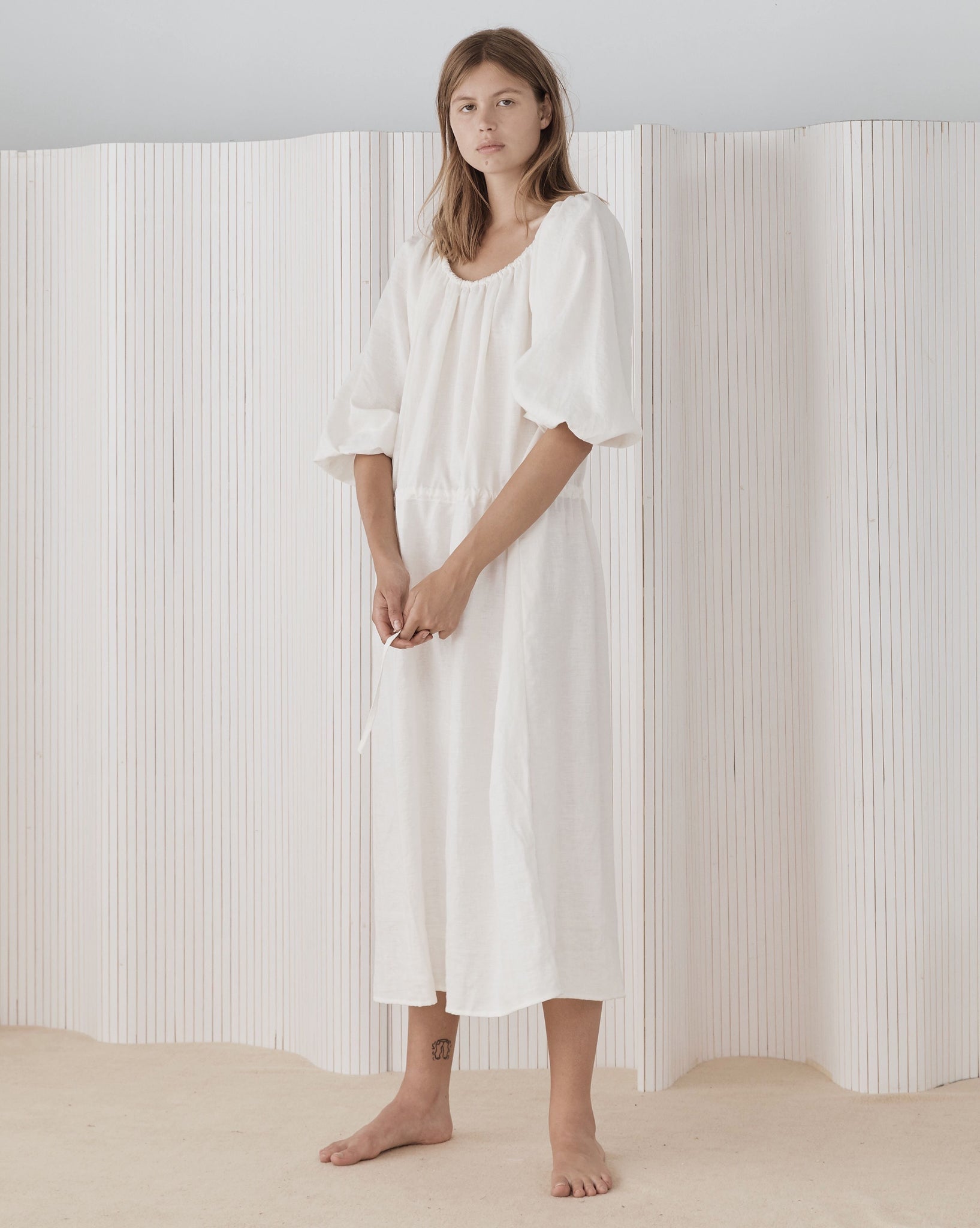 Deiji Studios Sleep Maxi Dress in Vintage White Organic Linen