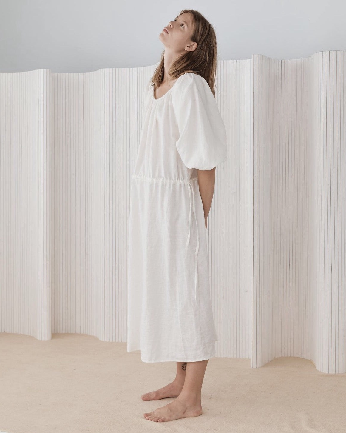 Deiji Studios Sleep Maxi Dress in Vintage White Organic Linen