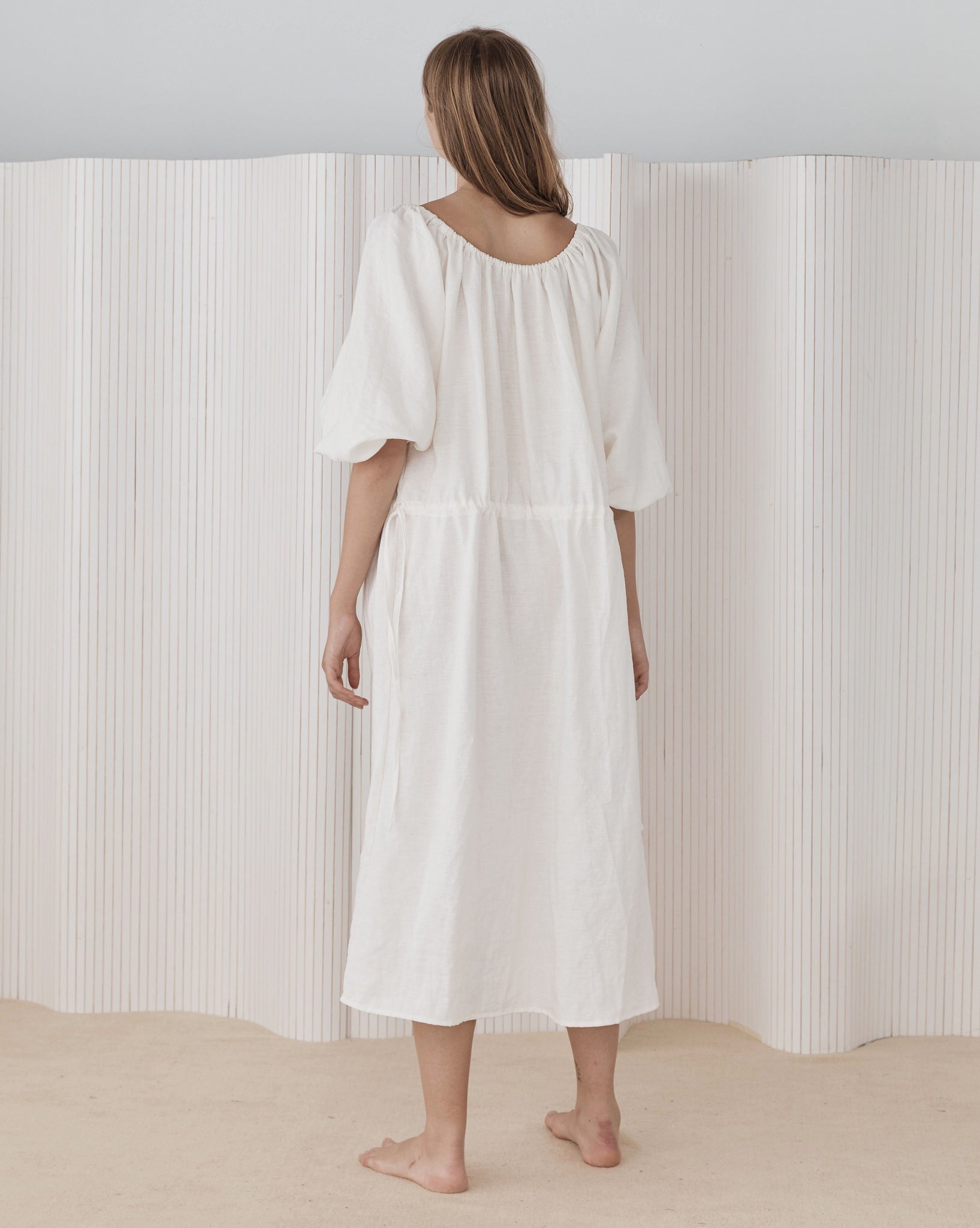 Deiji Studios Sleep Maxi Dress in Vintage White Organic Linen