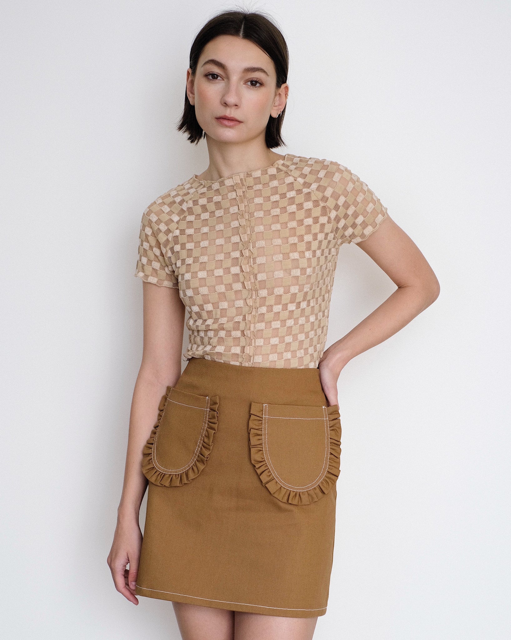 Eliza Faulkner Tate Mini Skirt in Brown Cotton
