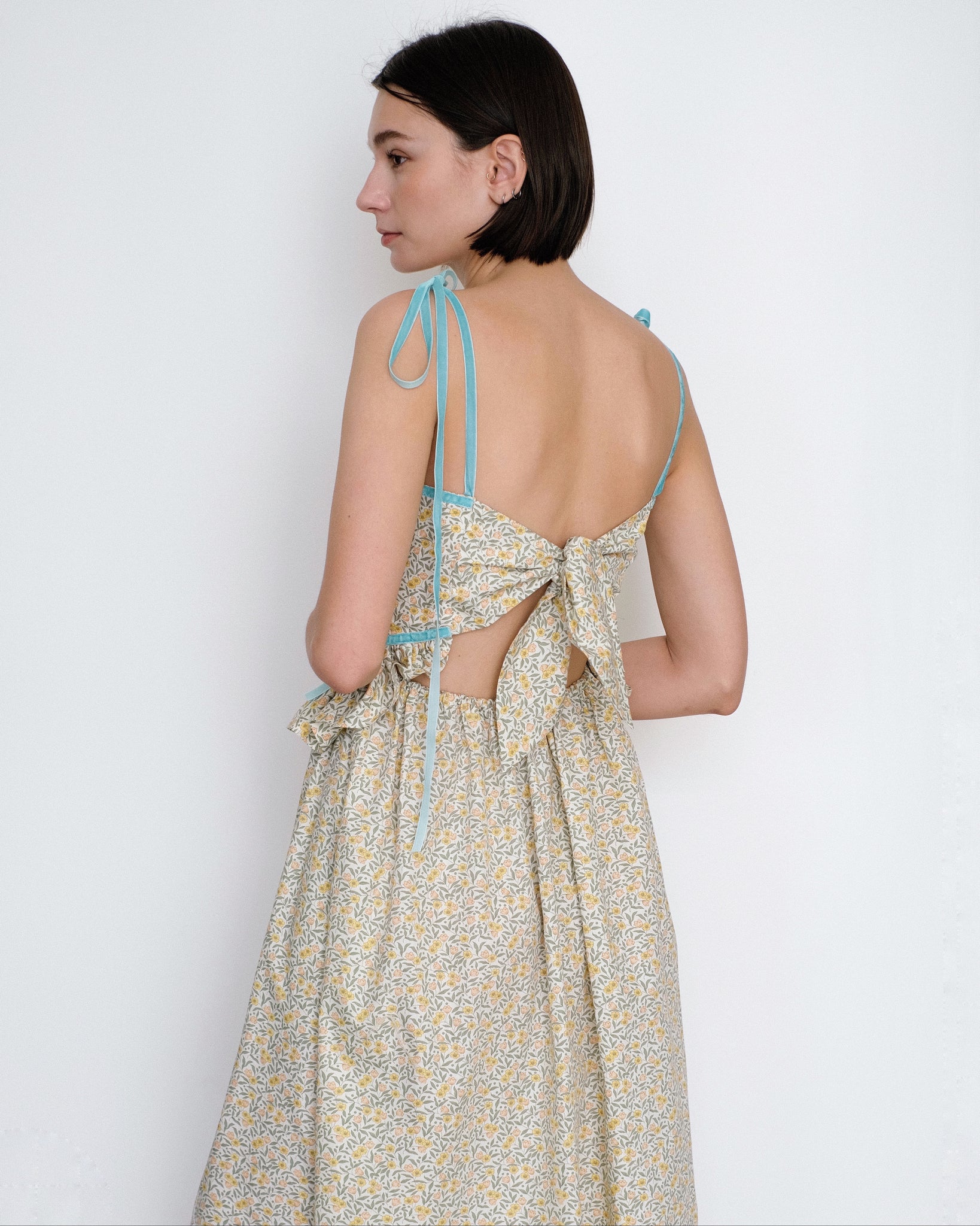 Eliza Faulkner Tessa floral print dress with velvet ribbons