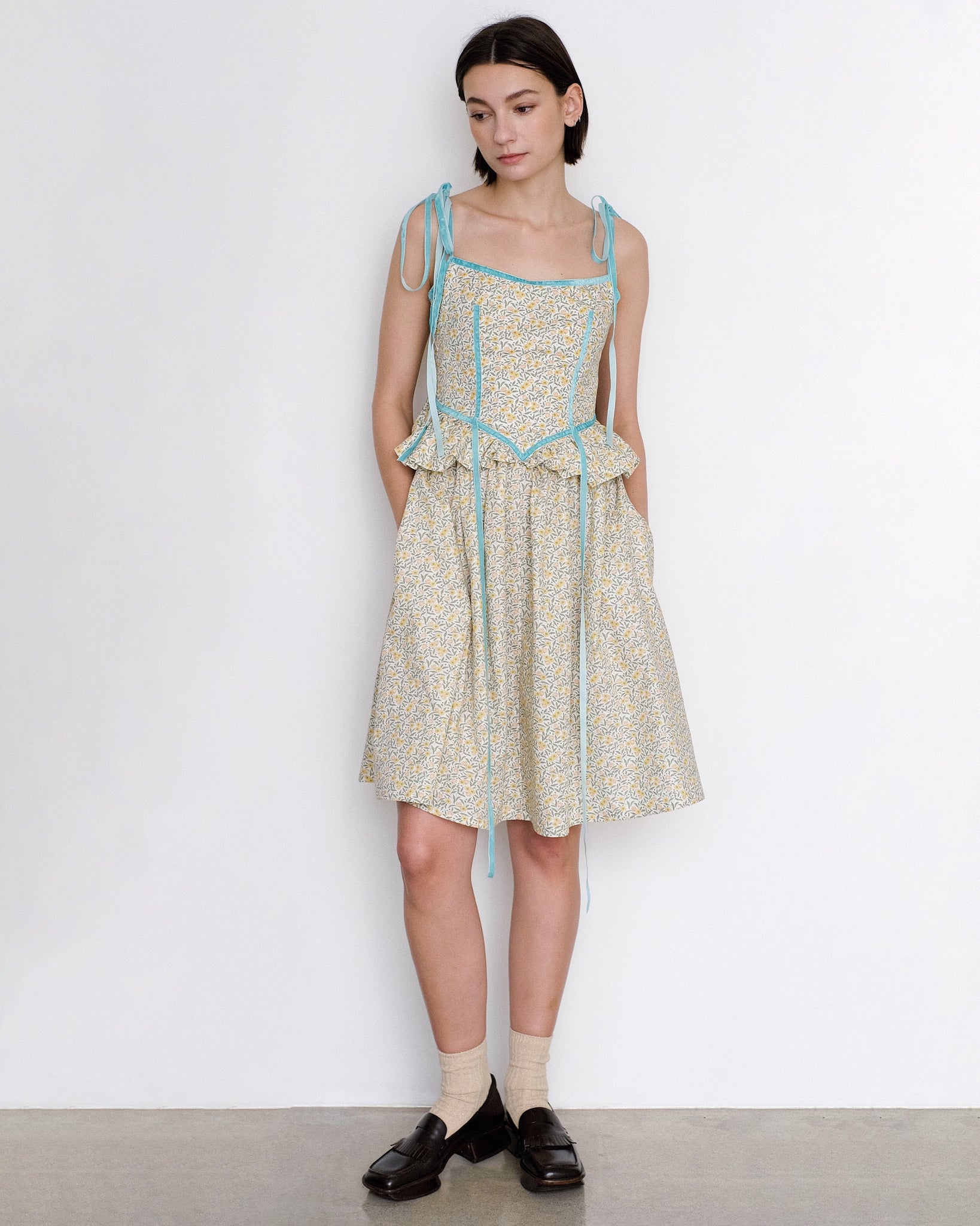 Eliza Faulkner Tessa floral print dress with velvet ribbons