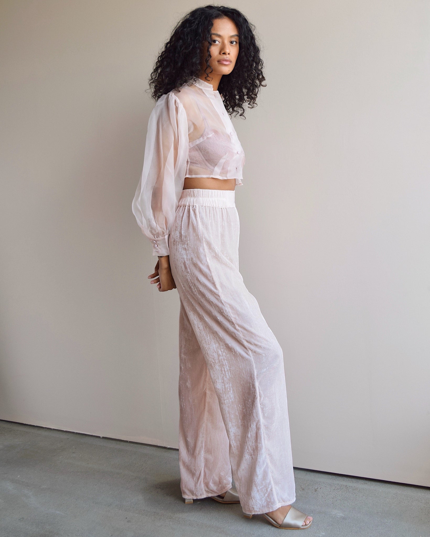 Hannah Kristina Metz Sophie Pant in Pale Pink Silk Velvet 