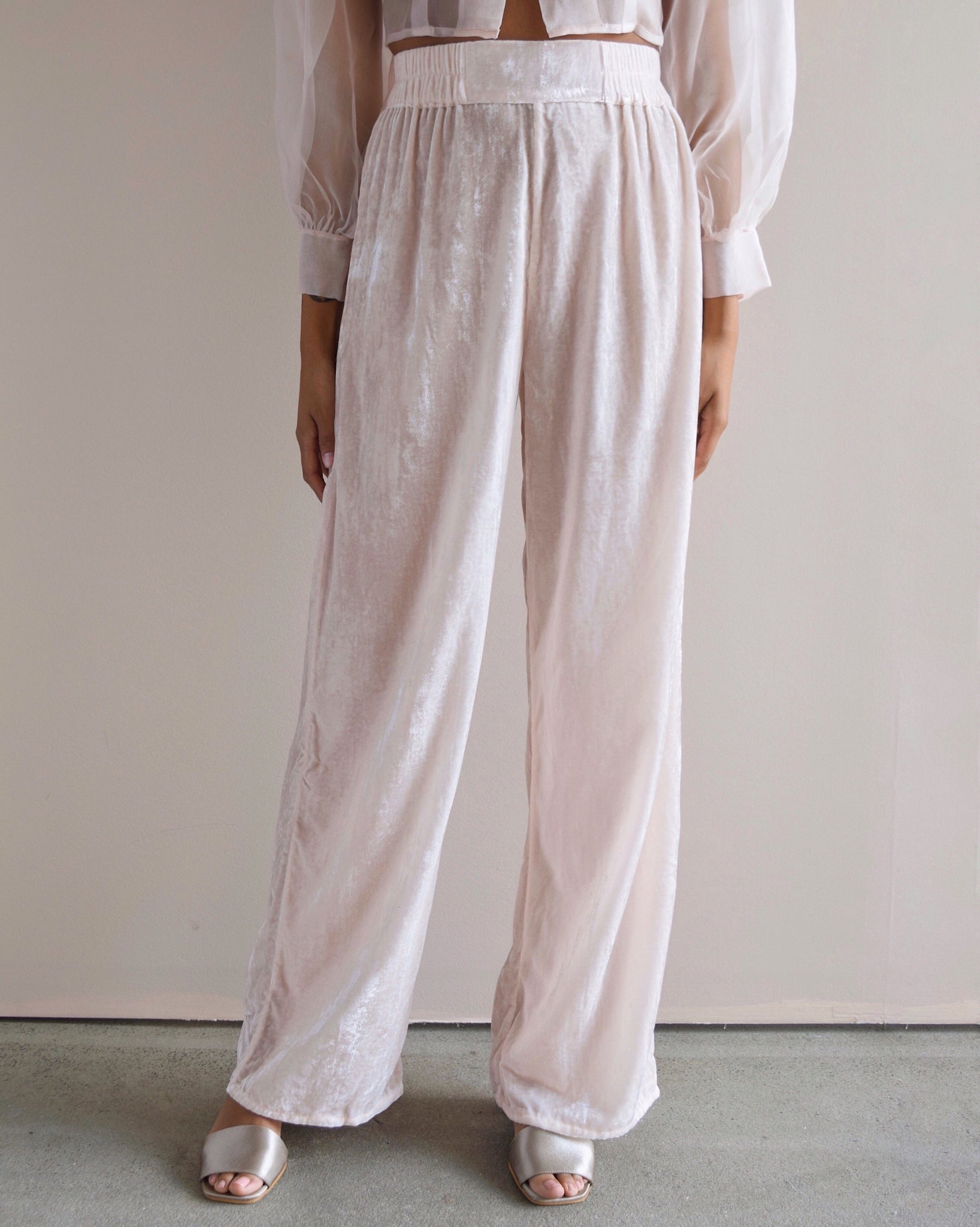 Hannah Kristina Metz Sophie Pant in Pale Pink Silk Velvet 