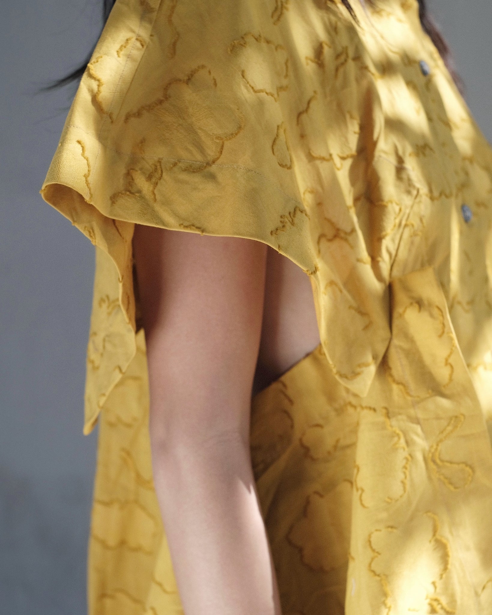 Shirt Number White Yellow Button Down Top in Sakura Floral Jacquard