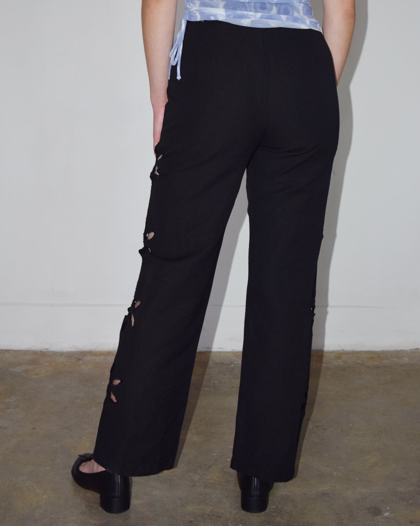 Tach Floral Cutout Pant in Black Linen