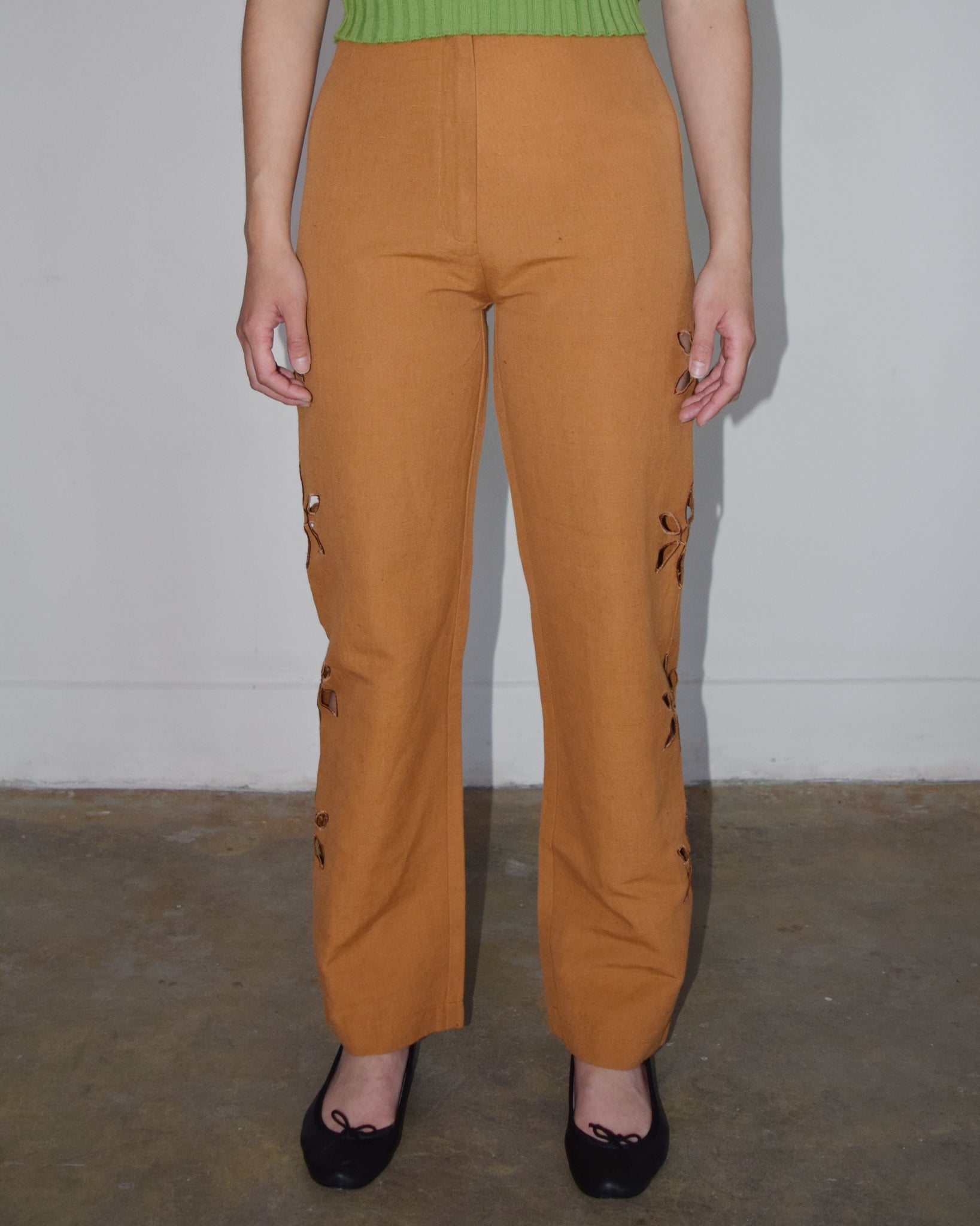 Tach Jorgelina Floral Cutout Pant in Brick Linen